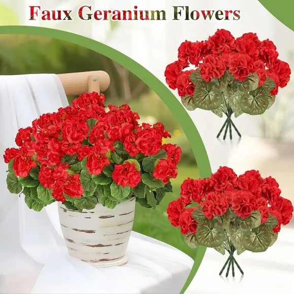 8-Bundles Red Artificial Silk Faux Flowers Plants Front Door Home Decor